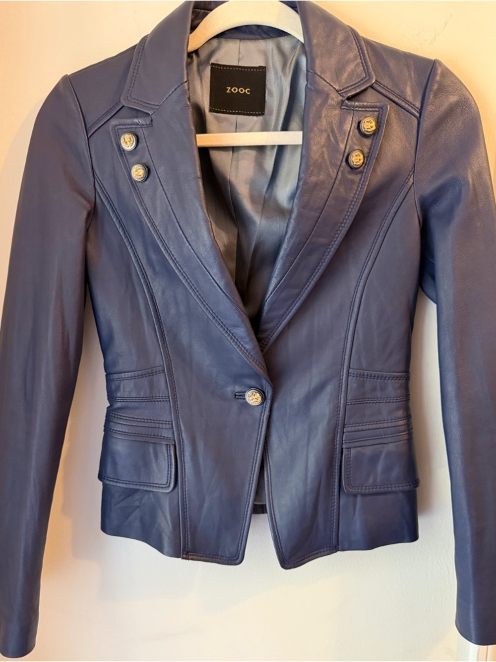 Zooc Vintage Tailored Blue-Gray Leather Jacket
